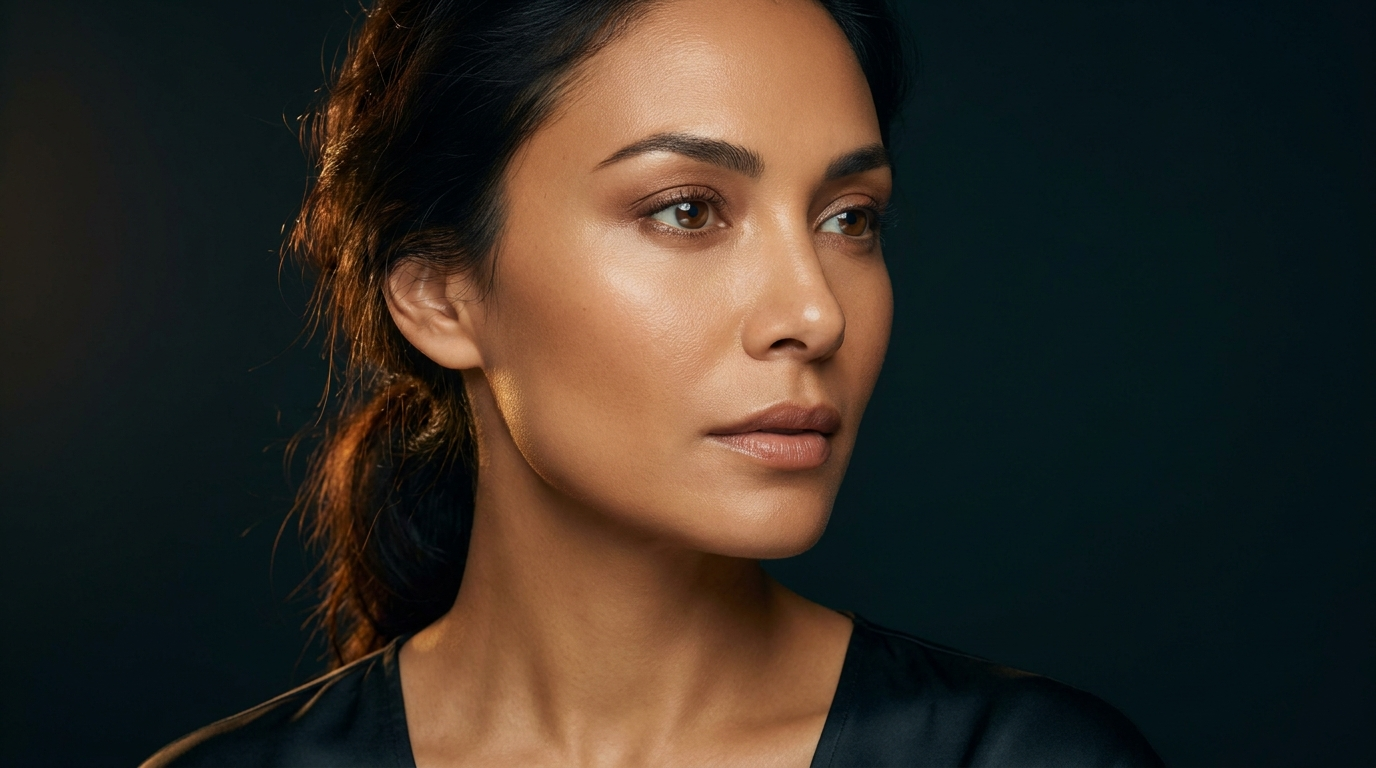 Portrait d'une femme au teint uniforme et lumineux, sans tache visible, illustrant l'objectif d'une routine anti-taches