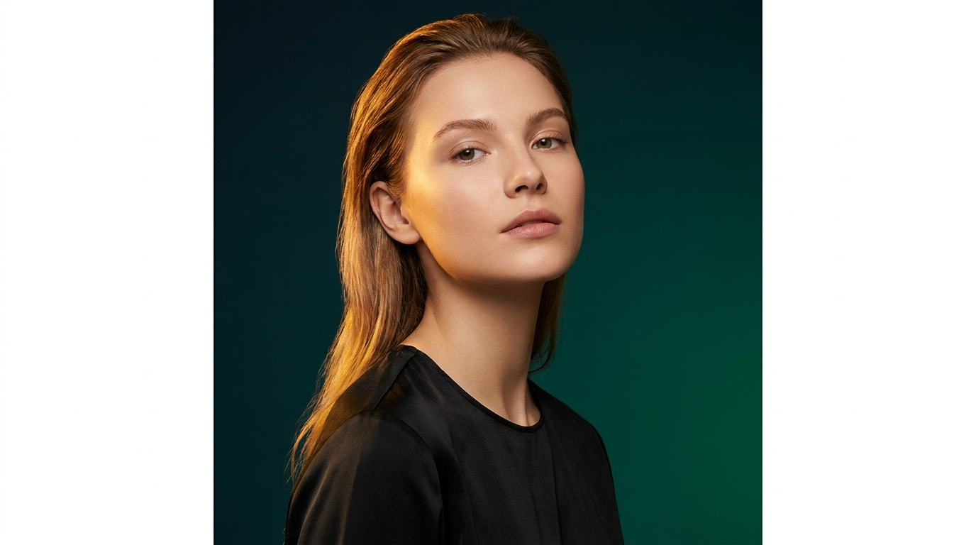 Jeune femme au visage nettoye, fini mat et pores affines