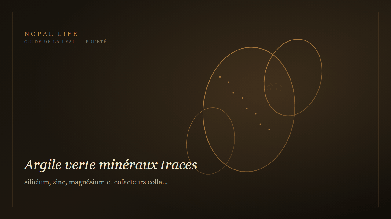 Argile verte minéraux traces : silicium, zinc, magnésium et cofacteurs collagène peau sèche mature - Nopal Life