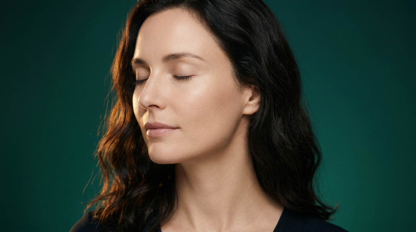 Femme a la peau fine et sans rougeur, texture affinee, illustrant une exfoliation douce sur peau sensible