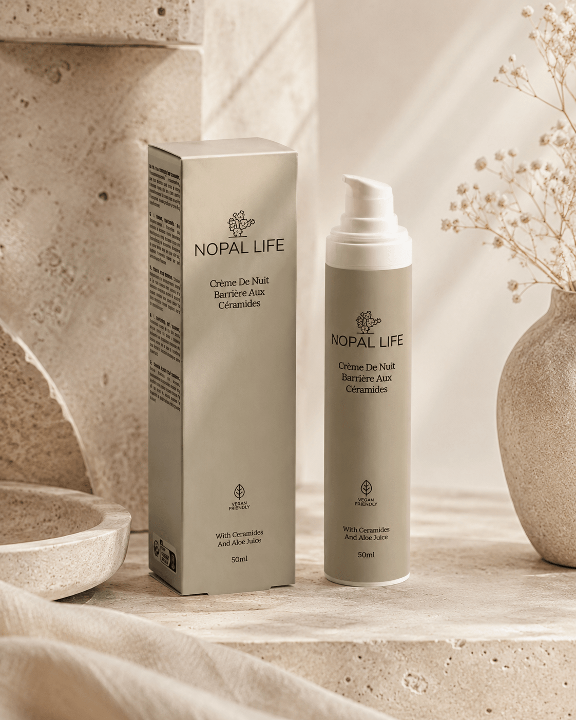Creme reparatrice ceramides – Vue detaillee flacon – Nopal Life