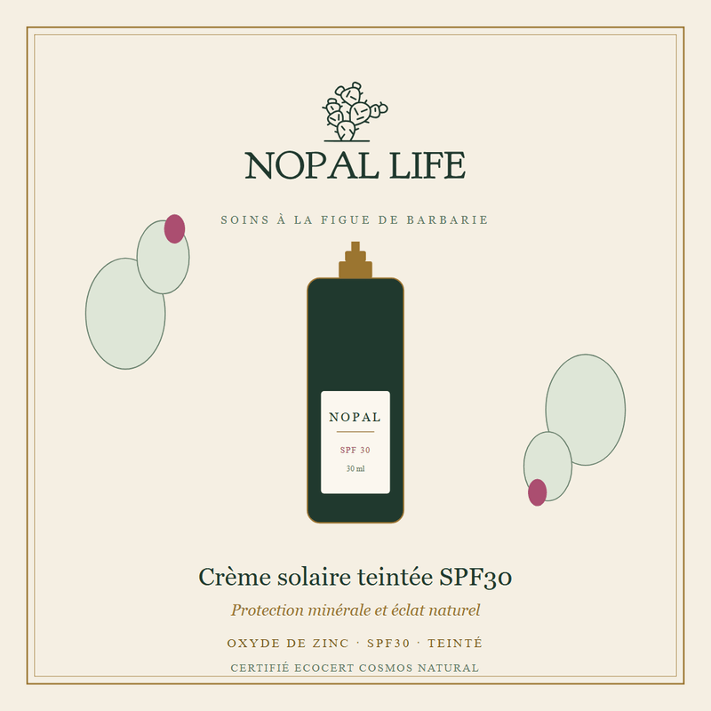 Creme solaire teintee minerale SPF30 – Protection et eclat naturel – Nopal Life