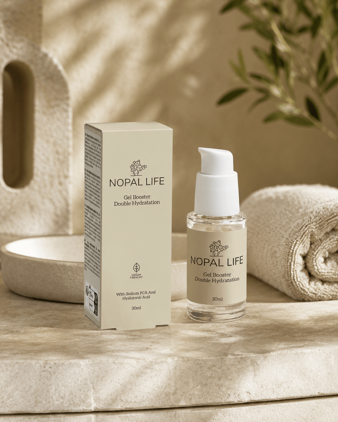 Application gel booster repulpant HA – Routine hydratation intense – Nopal Life