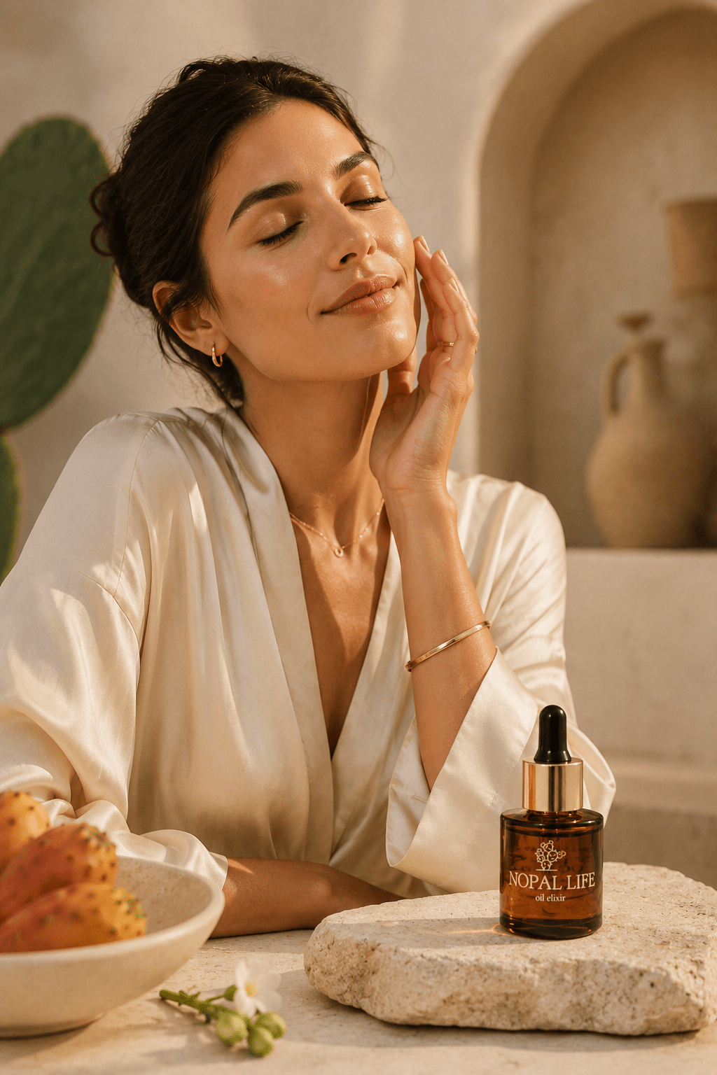 Application huile figue de barbarie – Soin visage nourri – Nopal Life