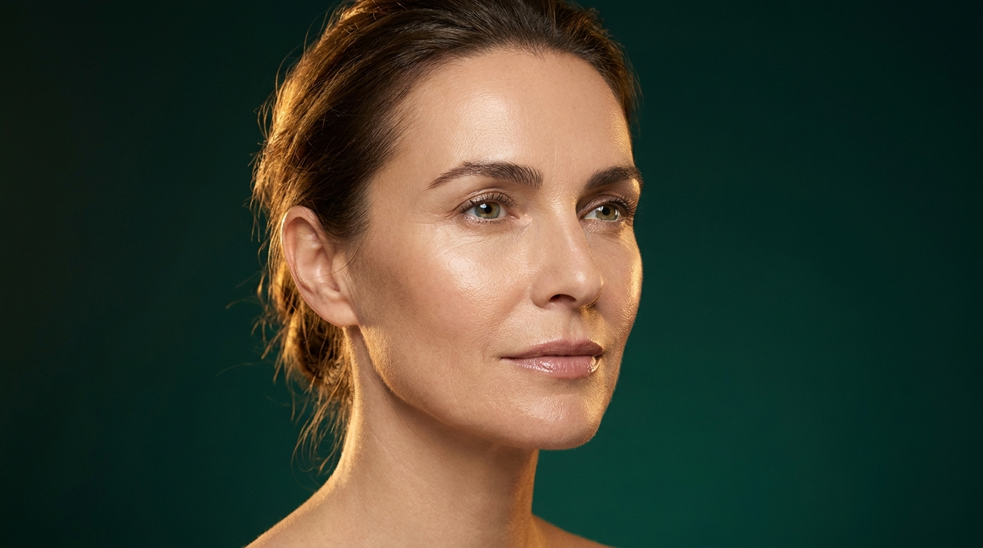 Portrait d'une femme a la peau ferme et souple, texture naturelle preservee, illustrant le role du collagene dans la fermete cutanee