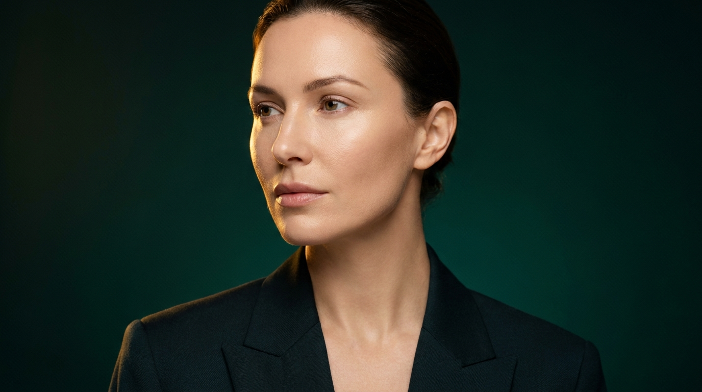 Femme au grain de peau affine et lumineux apres exfoliation, sans rougeur