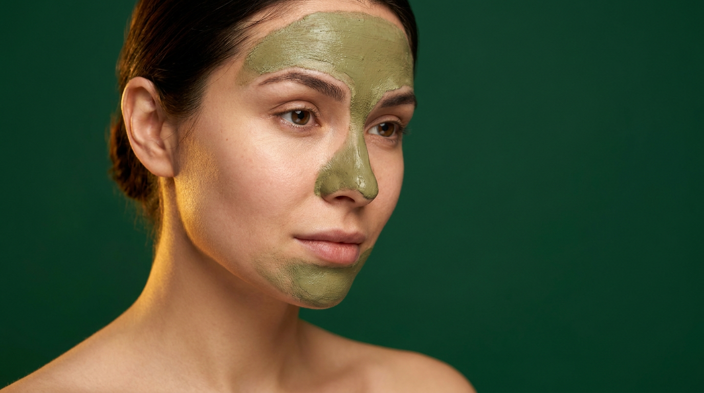 Masque d'argile applique uniquement sur la zone T, joues laissees nues