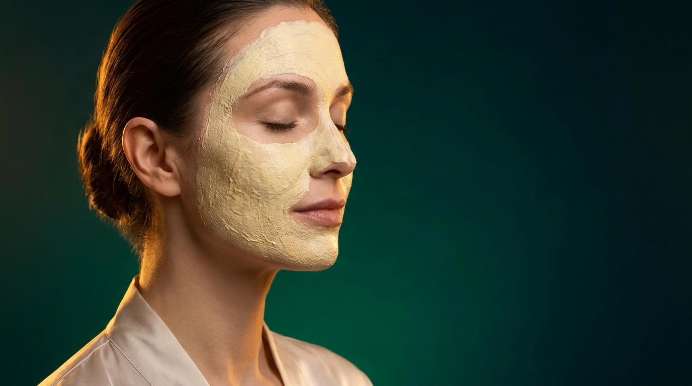 Femme portant un masque creme a la banane ecrasee, peau nourrie et lumineuse