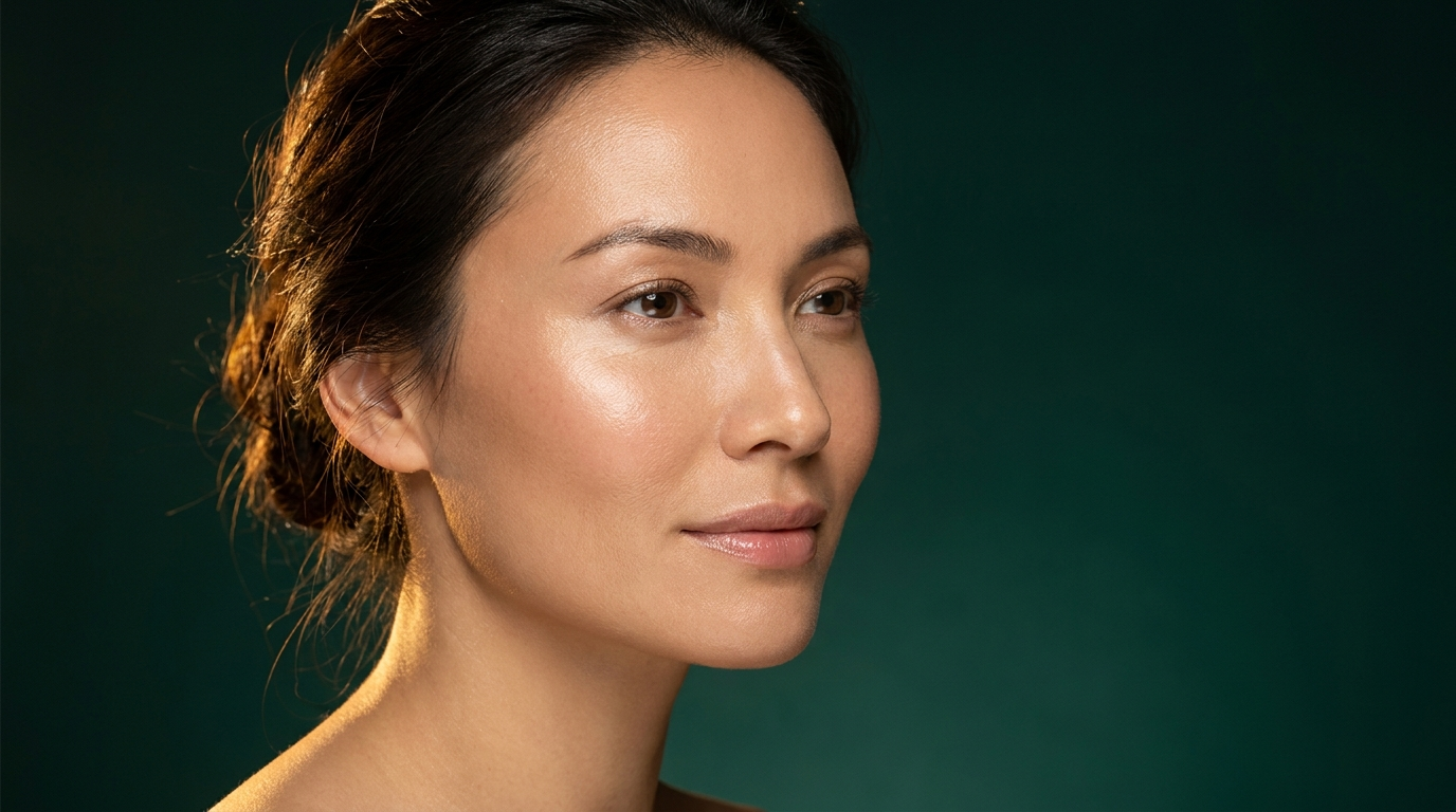 Femme au teint clair et lumineux, grain de peau affine
