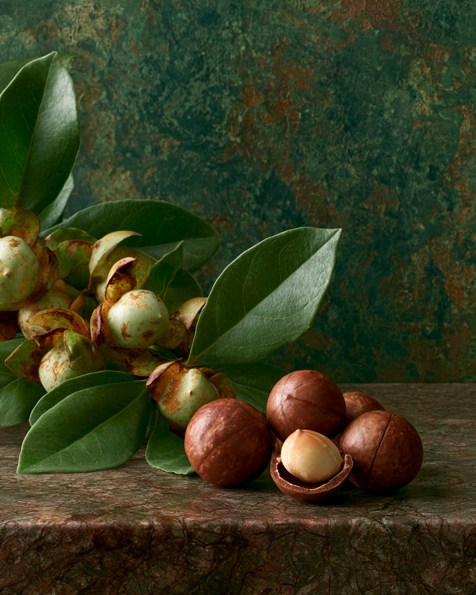 Macadamia — illustration de l'article « Associer glycerine et huile de macadamia : l’omega-7 des peaux matures » | NOPAL LIFE