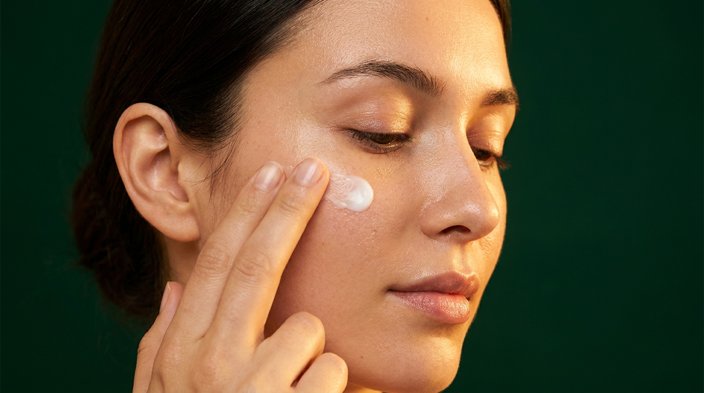 Soin contour des yeux applique par tapotements avec l'annulaire sur l'os orbitaire