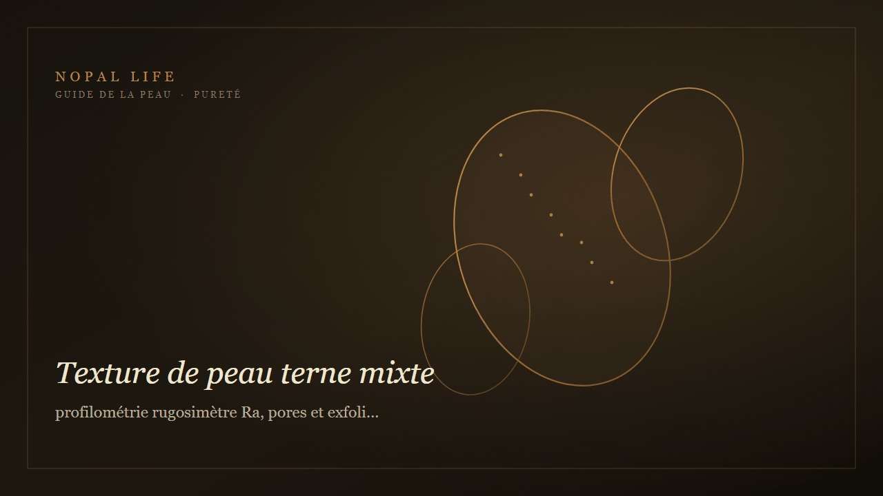 Texture de peau terne mixte : profilométrie rugosimètre Ra, pores et exfoliation enzymatique sérum collagène - Nopal Life