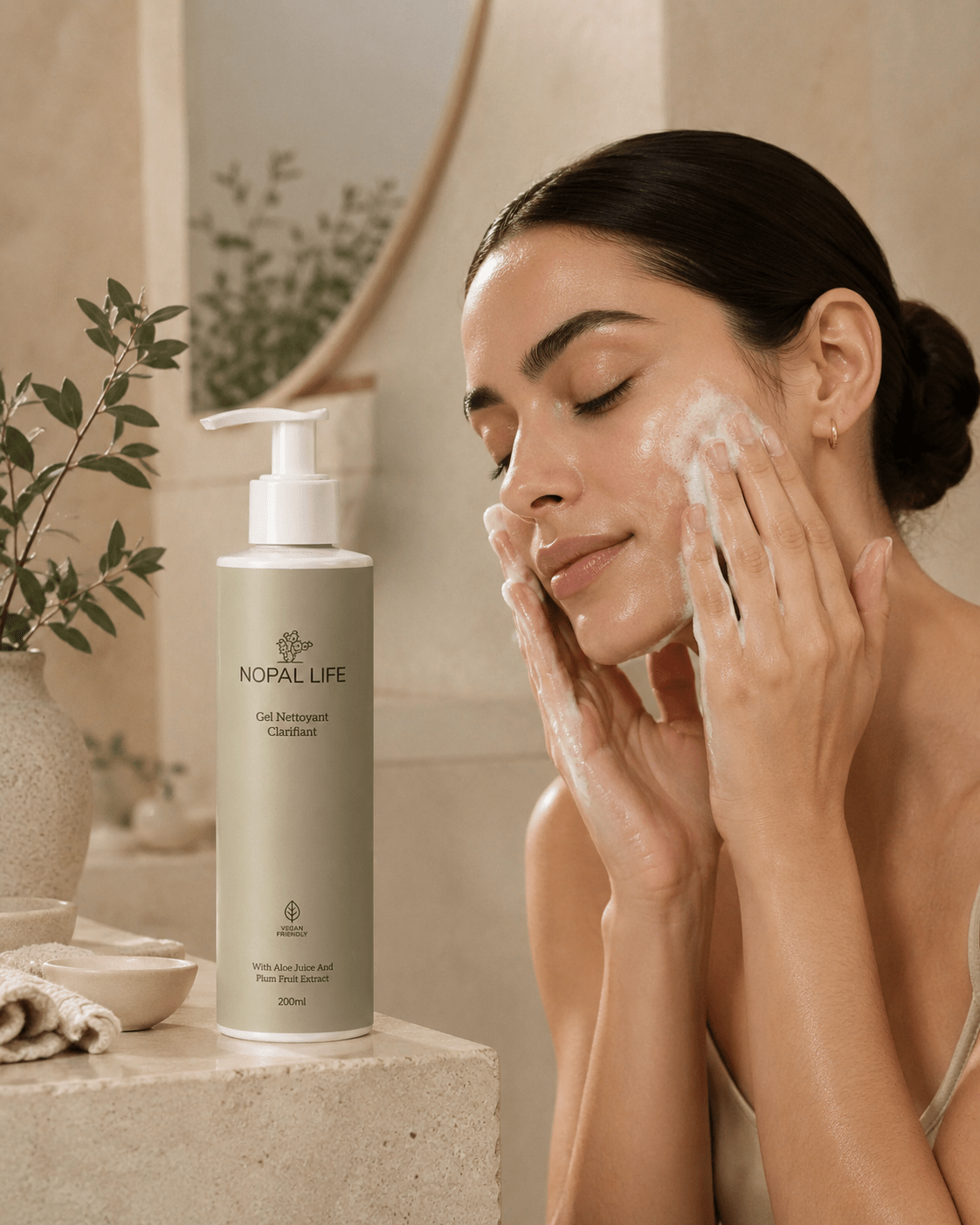 Application gel nettoyant aloe vera – Routine nettoyage doux – Nopal Life