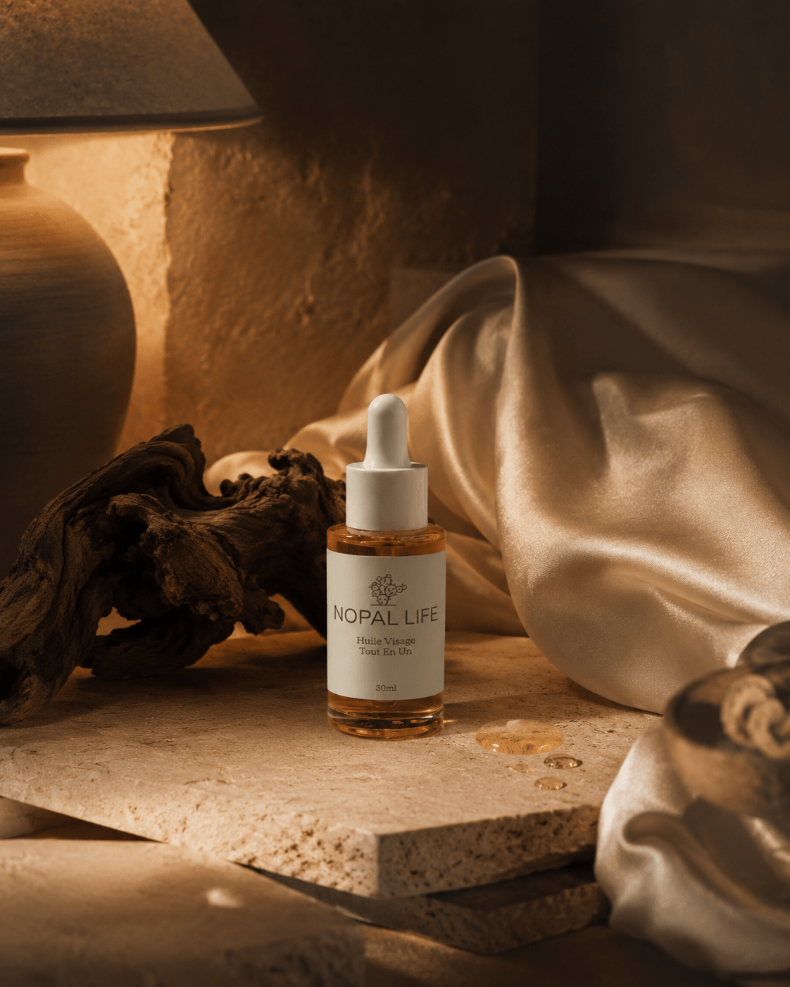 Huile visage vitamine E – Vue detaillee flacon – Nopal Life