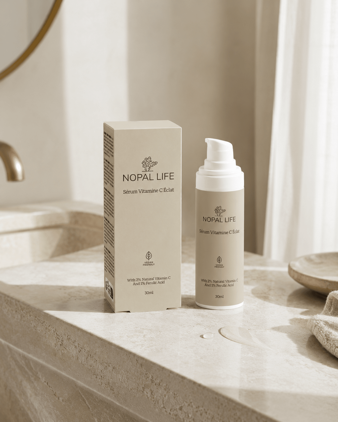 Application serum vitamine C – Routine teint lumineux – Nopal Life